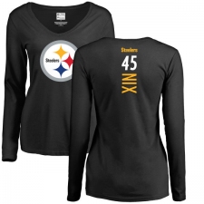 NFL Women's Nike Pittsburgh Steelers #45 Roosevelt Nix Black Backer Slim Fit Long Sleeve T-Shirt