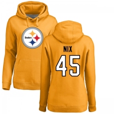 NFL Women's Nike Pittsburgh Steelers #45 Roosevelt Nix Gold Name & Number Logo Pullover Hoodie