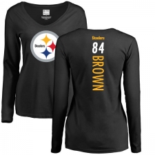 NFL Women's Nike Pittsburgh Steelers #84 Antonio Brown Black Backer Slim Fit Long Sleeve T-Shirt