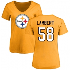 NFL Women's Nike Pittsburgh Steelers #58 Jack Lambert Gold Name & Number Logo Slim Fit T-Shirt