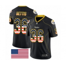 Men's Pittsburgh Steelers #36 Jerome Bettis Limited Black Rush USA Flag Football Jersey