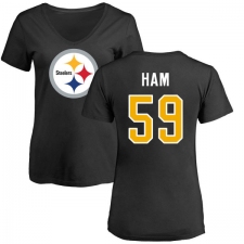 NFL Women's Nike Pittsburgh Steelers #59 Jack Ham Black Name & Number Logo Slim Fit T-Shirt