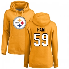 NFL Women's Nike Pittsburgh Steelers #59 Jack Ham Gold Name & Number Logo Pullover Hoodie