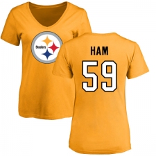 NFL Women's Nike Pittsburgh Steelers #59 Jack Ham Gold Name & Number Logo Slim Fit T-Shirt