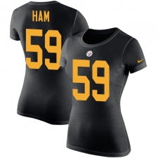Women's Nike Pittsburgh Steelers #59 Jack Ham Black Rush Pride Name & Number T-Shirt