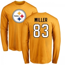 NFL Nike Pittsburgh Steelers #83 Heath Miller Gold Name & Number Logo Long Sleeve T-Shirt