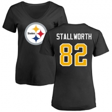 NFL Women's Nike Pittsburgh Steelers #82 John Stallworth Black Name & Number Logo Slim Fit T-Shirt