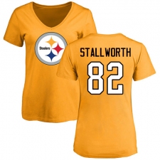 NFL Women's Nike Pittsburgh Steelers #82 John Stallworth Gold Name & Number Logo Slim Fit T-Shirt