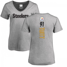 NFL Women's Nike Pittsburgh Steelers #91 Stephon Tuitt Ash Backer V-Neck T-Shirt