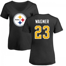 NFL Women's Nike Pittsburgh Steelers #23 Mike Wagner Black Name & Number Logo Slim Fit T-Shirt