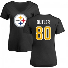 NFL Women's Nike Pittsburgh Steelers #80 Jack Butler Black Name & Number Logo Slim Fit T-Shirt