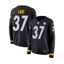 Women's Nike Pittsburgh Steelers #37 Carnell Lake Limited Black Therma Long Sleeve NFL Jersey