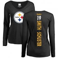 NFL Women's Nike Pittsburgh Steelers #19 JuJu Smith-Schuster Black Backer Slim Fit Long Sleeve T-Shirt