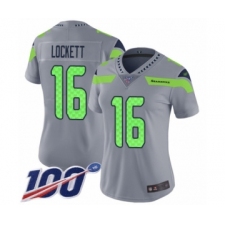 Women's Seattle Seahawks #16 Tyler Lockett Limited Silver Inverted Legend 100th Season Football Jersey