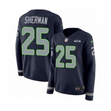 Women's Nike Seattle Seahawks #25 Richard Sherman Limited Navy Blue Therma Long Sleeve NFL Jersey
