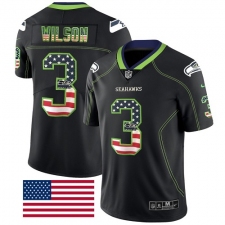 Men's Nike Seattle Seahawks #3 Russell Wilson Limited Black Rush USA Flag NFL Jersey