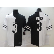 Men's Seattle Seahawks #3 Russell Wilson Black White Limited Split Fashion Football Jersey
