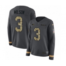 Women's Nike Seattle Seahawks #3 Russell Wilson Limited Black Salute to Service Therma Long Sleeve NFL Jersey