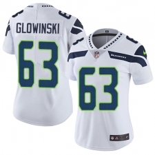 Women's Nike Seattle Seahawks #63 Mark Glowinski White Vapor Untouchable Limited Player NFL Jersey