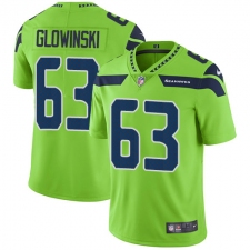 Youth Nike Seattle Seahawks #63 Mark Glowinski Limited Green Rush Vapor Untouchable NFL Jersey