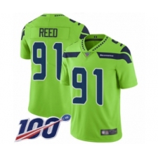 Men's Seattle Seahawks #91 Jarran Reed Limited Green Rush Vapor Untouchable 100th Season Football Jersey