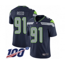 Youth Seattle Seahawks #91 Jarran Reed Navy Blue Team Color Vapor Untouchable Limited Player 100th Season Football Jersey