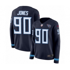 Women's Nike Tennessee Titans #90 DaQuan Jones Limited Navy Blue Therma Long Sleeve NFL Jersey