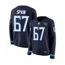 Women's Nike Tennessee Titans #67 Quinton Spain Limited Navy Blue Therma Long Sleeve NFL Jersey