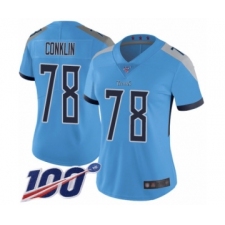 Women's Tennessee Titans #78 Jack Conklin Light Blue Alternate Vapor Untouchable Limited Player 100th Season Football Jersey