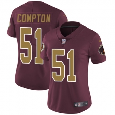 Women's Nike Washington Redskins #51 Will Compton Elite Burgundy Red/Gold Number Alternate 80TH Anniversary NFL Jersey
