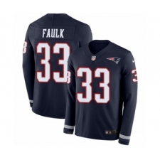 Men's Nike New England Patriots #33 Kevin Faulk Limited Navy Blue Therma Long Sleeve NFL Jersey
