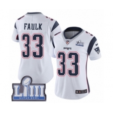 Women's Nike New England Patriots #33 Kevin Faulk White Vapor Untouchable Limited Player Super Bowl LIII Bound NFL Jersey