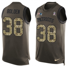 Men's Nike New England Patriots #38 Brandon Bolden Limited Green Salute to Service Tank Top NFL Jersey