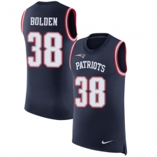 Men's Nike New England Patriots #38 Brandon Bolden Limited Navy Blue Rush Player Name & Number Tank Top NFL Jersey