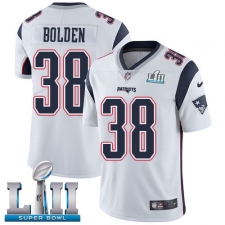 Men's Nike New England Patriots #38 Brandon Bolden White Vapor Untouchable Limited Player Super Bowl LII NFL Jersey