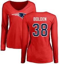 NFL Women's Nike New England Patriots #38 Brandon Bolden Red Name & Number Logo Slim Fit Long Sleeve T-Shirt