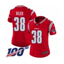 Women's New England Patriots #38 Brandon Bolden Limited Red Inverted Legend 100th Season Football Jersey
