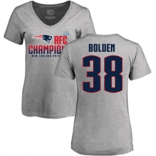Women's Nike New England Patriots #38 Brandon Bolden Heather Gray 2017 AFC Champions V-Neck T-Shirt