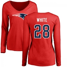 NFL Women's Nike New England Patriots #28 James White Red Name & Number Logo Slim Fit Long Sleeve T-Shirt
