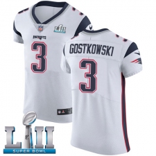 Men's Nike New England Patriots #3 Stephen Gostkowski White Vapor Untouchable Elite Player Super Bowl LII NFL Jersey