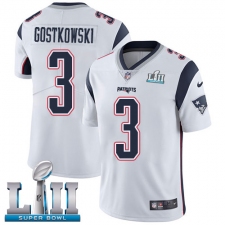 Men's Nike New England Patriots #3 Stephen Gostkowski White Vapor Untouchable Limited Player Super Bowl LII NFL Jersey