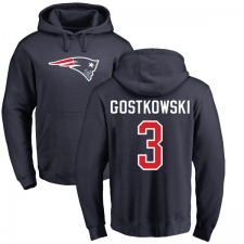 NFL Nike New England Patriots #3 Stephen Gostkowski Navy Blue Name & Number Logo Pullover Hoodie