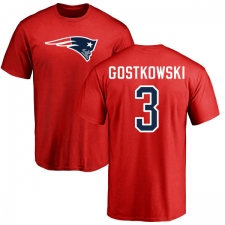 NFL Nike New England Patriots #3 Stephen Gostkowski Red Name & Number Logo T-Shirt