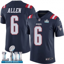 Men's Nike New England Patriots #6 Ryan Allen Limited Navy Blue Rush Vapor Untouchable Super Bowl LII NFL Jersey