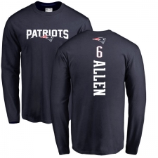 NFL Nike New England Patriots #6 Ryan Allen Navy Blue Backer Long Sleeve T-Shirt
