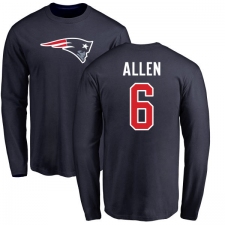 NFL Nike New England Patriots #6 Ryan Allen Navy Blue Name & Number Logo Long Sleeve T-Shirt