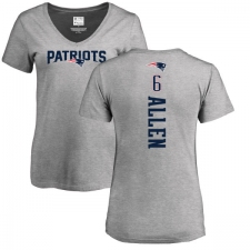 NFL Women's Nike New England Patriots #6 Ryan Allen Ash Backer V-Neck T-Shirt