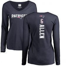 NFL Women's Nike New England Patriots #6 Ryan Allen Navy Blue Backer Slim Fit Long Sleeve T-Shirt