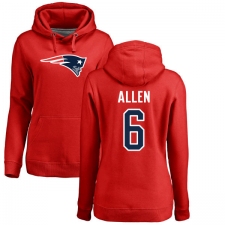 NFL Women's Nike New England Patriots #6 Ryan Allen Red Name & Number Logo Pullover Hoodie