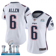 Women's Nike New England Patriots #6 Ryan Allen White Vapor Untouchable Limited Player Super Bowl LII NFL Jersey
